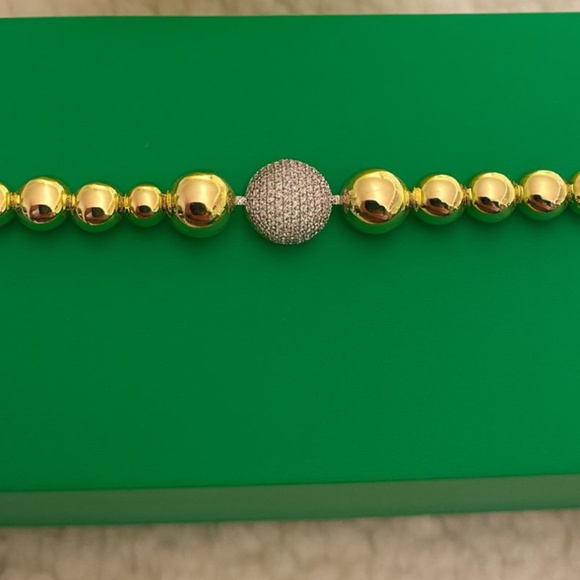 Gold Beaded Bracelet w/ Pave CZ Center - Picture 2 of 2